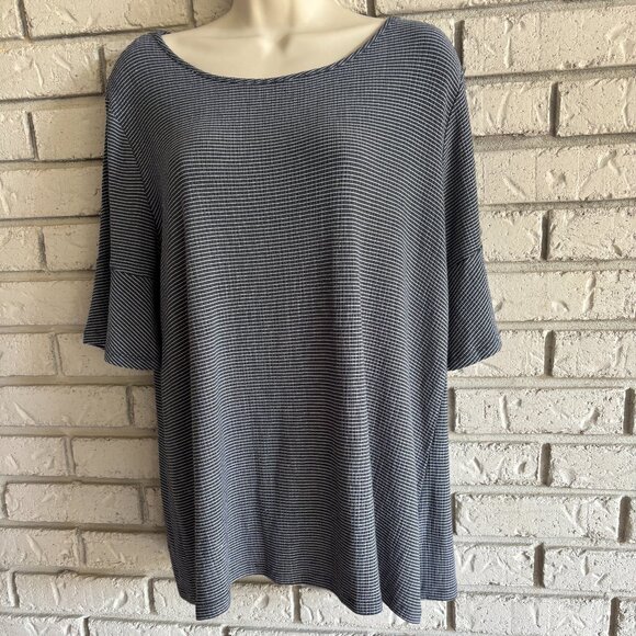 Lauren Conrad Women’s Striped Bell Sleeve Blouse Blue White Large - Picture 1 of 8